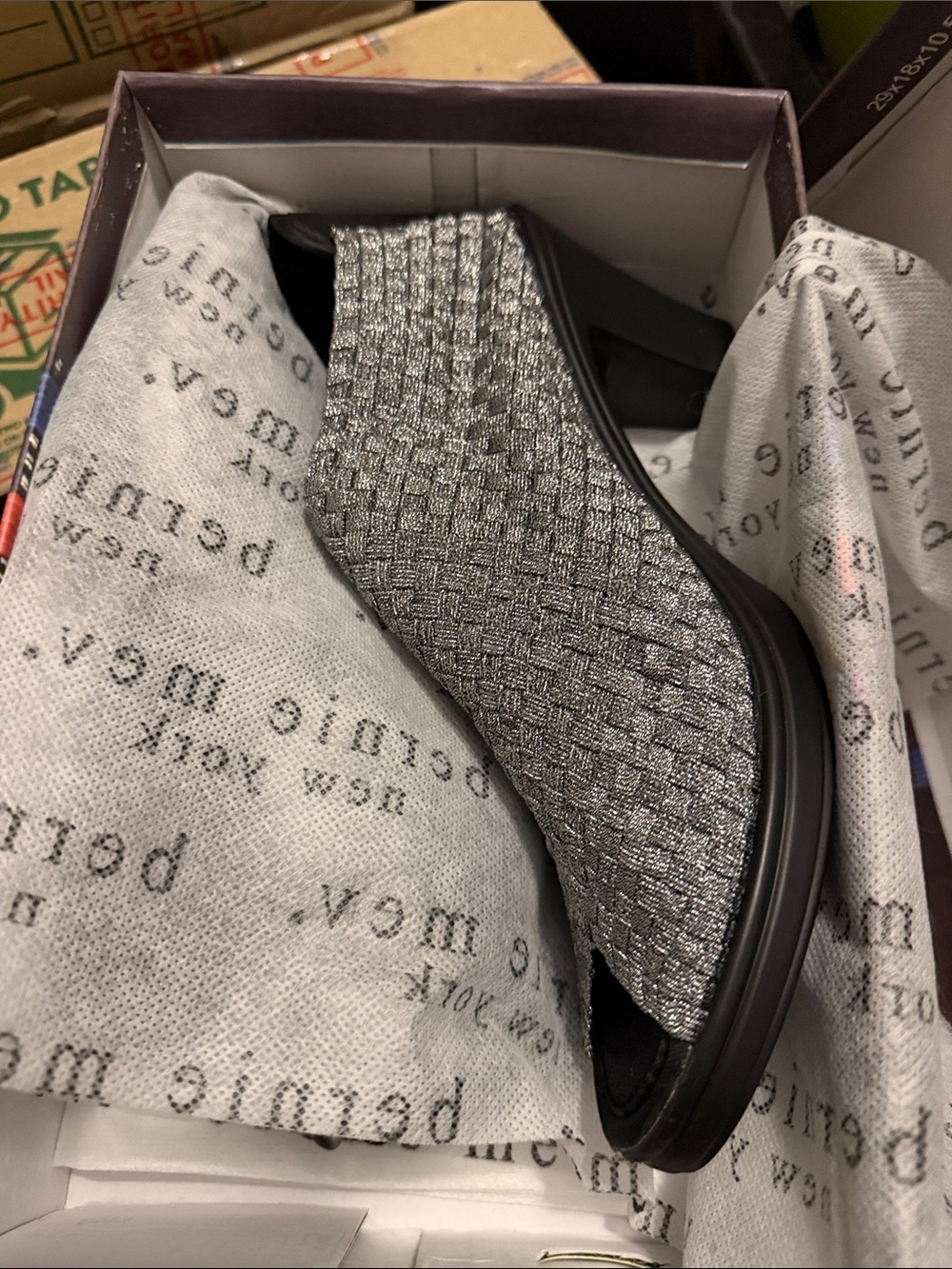 Silver Metallic Woven Slip-On Mule